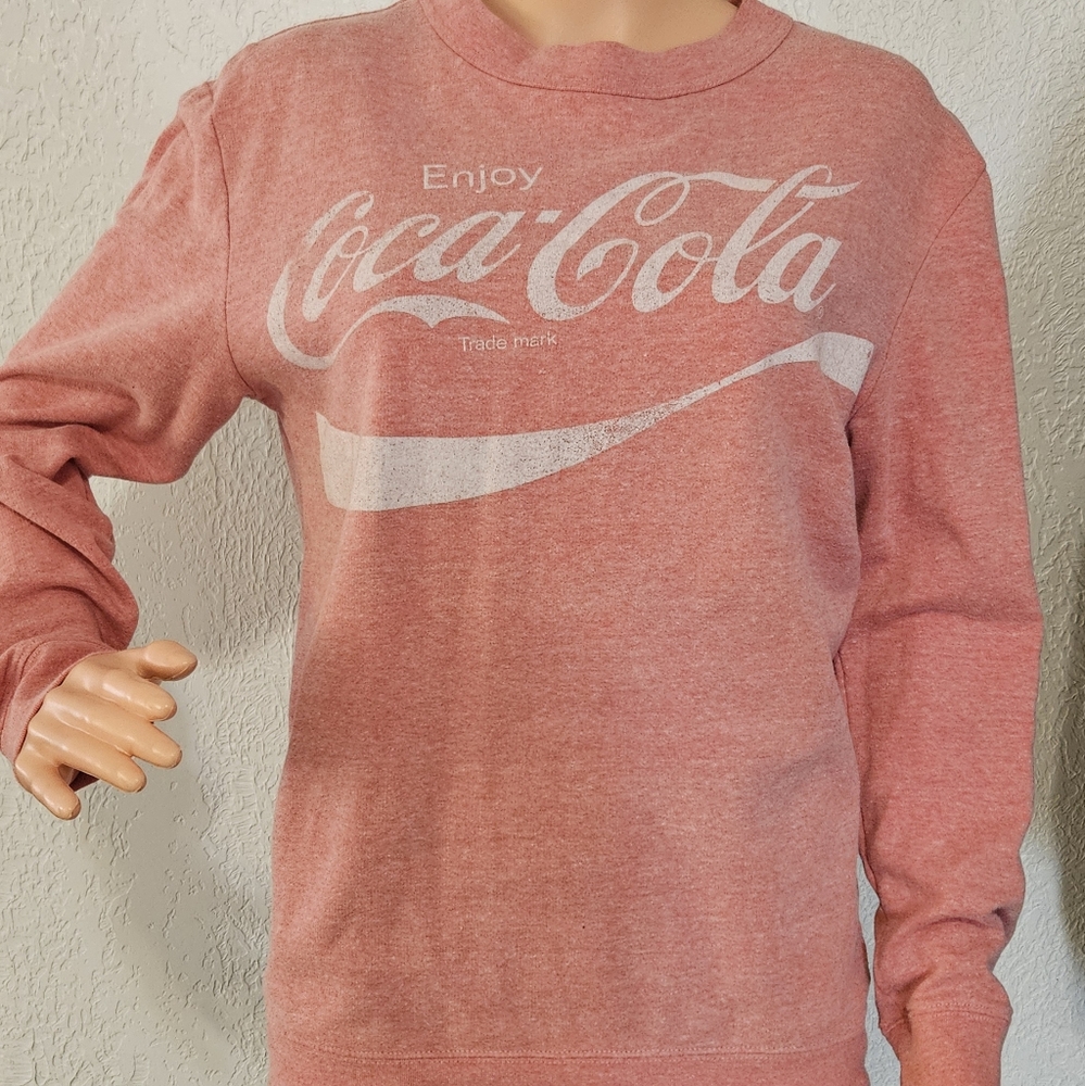 Vintage Coca Cola Sweatshirt Faded Red/Pink Logo Graphic Sweater Y2K Womens Sm